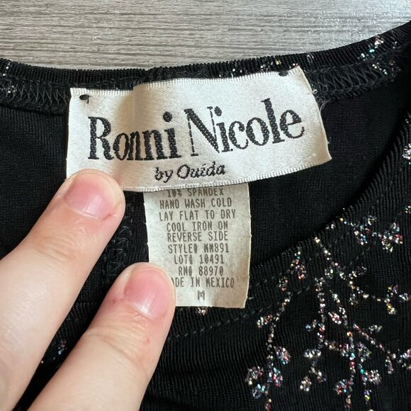 Vtg 90s Ronni Nicole Stretchy Sparkle Glitter Vine Print Tank Top Size M - Picture 3 of 4
